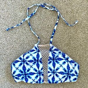 Tie dye Blue & White Crochet Halter Bikini Top